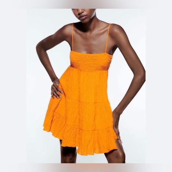 Zara orange 🍊 textured mini dress size Large L - Picture 3 of 8